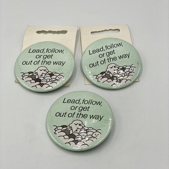 Lot of 3 Vintage 80s 90s Funny Pin Back Buttons – "Lead or Get out of the Way" - Picture 2 of 3